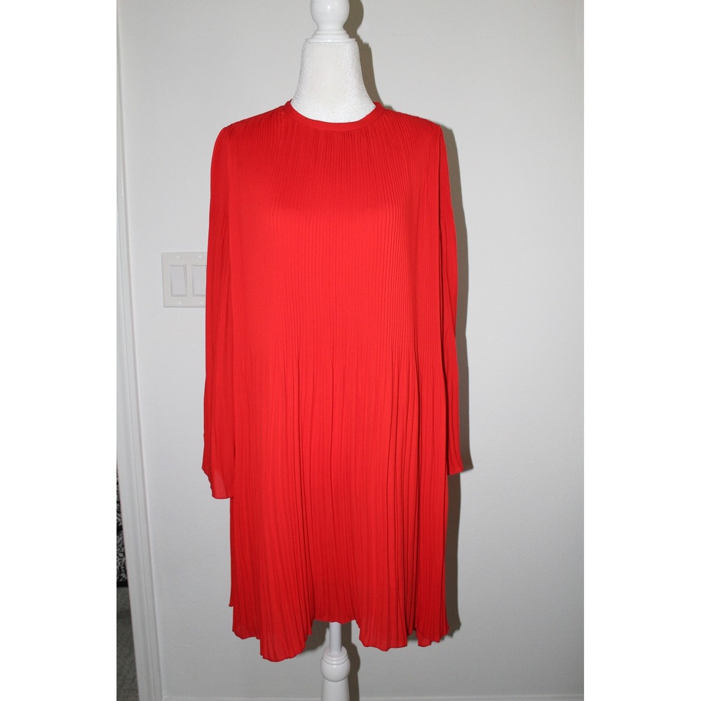 ZARA BASIC COLLECTION Red Pleated Long Sleeve Shi… - image 1